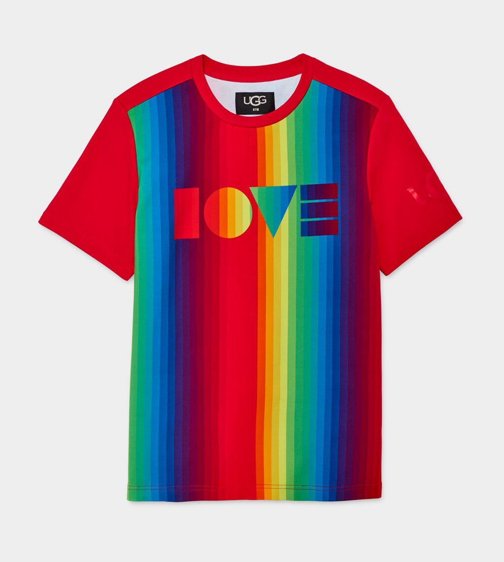 Ugg Tee Shirt Mens - Ugg Pride Logo Rainbow Stripes - 421PTURKM